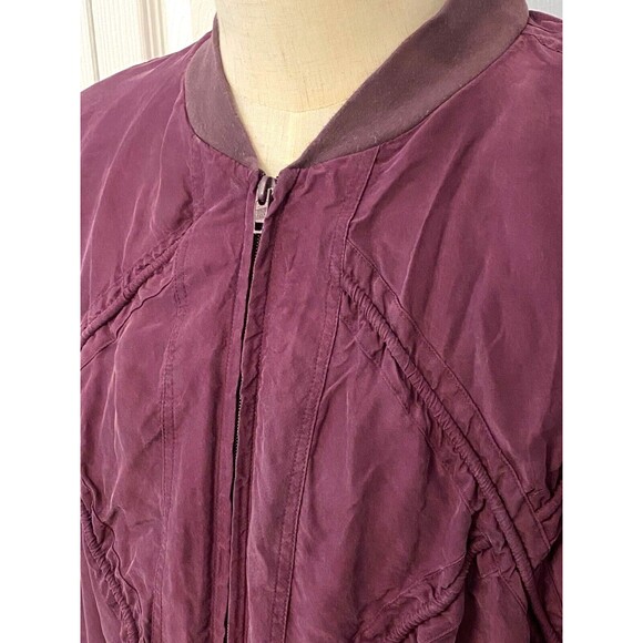 Vintage TULLIANO 100% Silk Track Bomber Jacket Men's XXL Burgundy Zip Lined - Picture 6 of 11